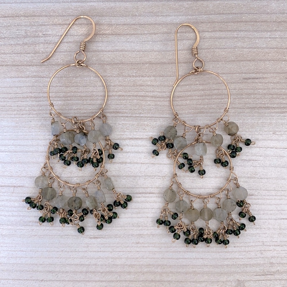 Chandelier Earrings With Blue And Gray Beads 50$